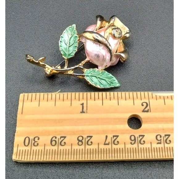 Vintage Pink Rose Brooch Enamel Gold Tone Floral Pin Romantic Garden Soft Goth - Picture 3 of 8